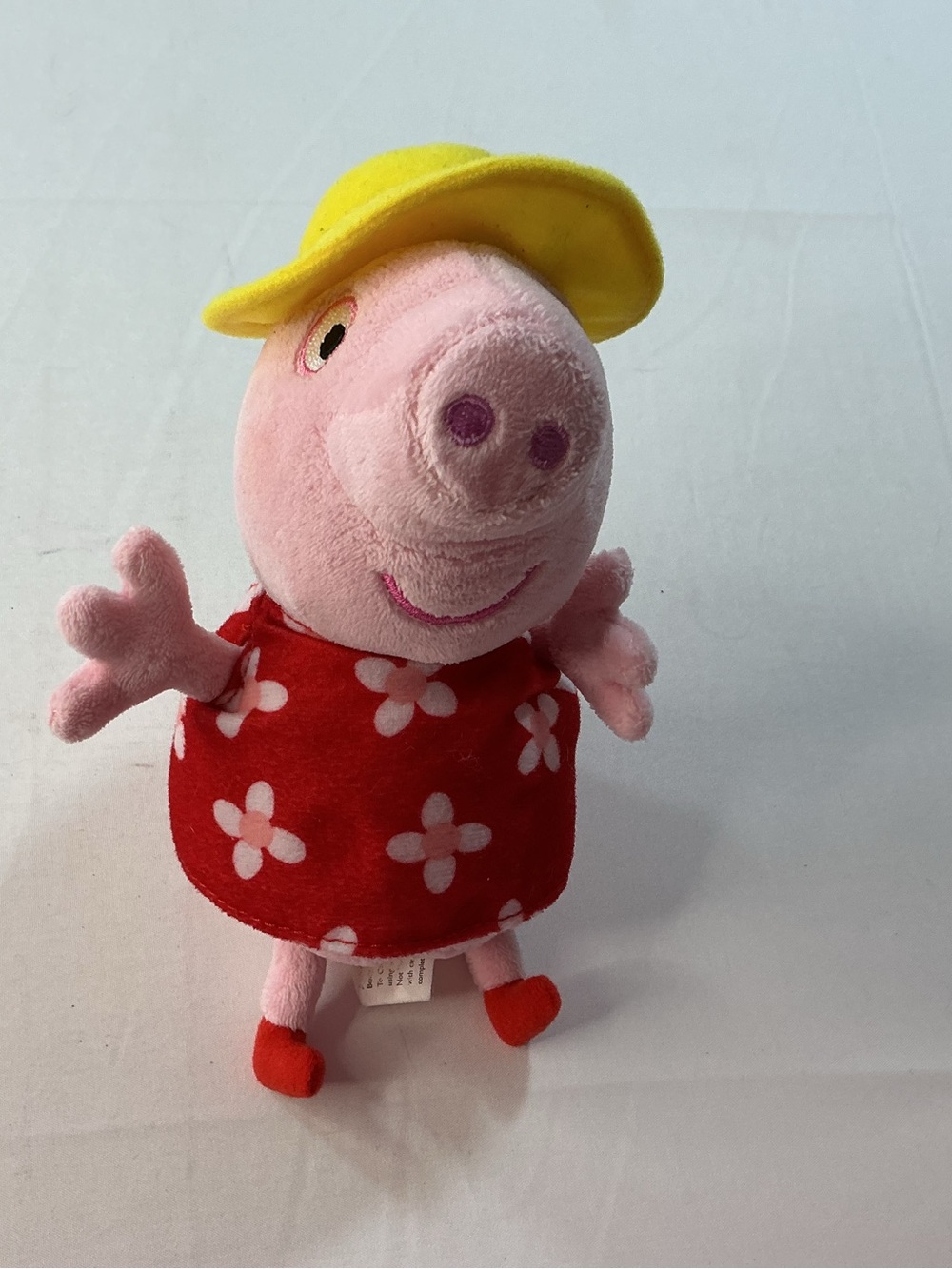 Peppa Pig Pink Plush in Red Floral Outfit with Yellow Hat